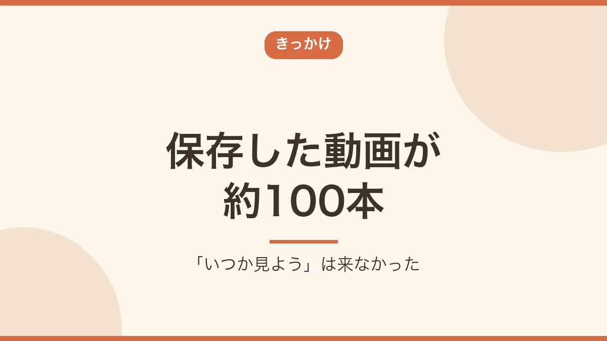 YouTubeに保存した動画が約100本たまっていたことを示すバナー画像