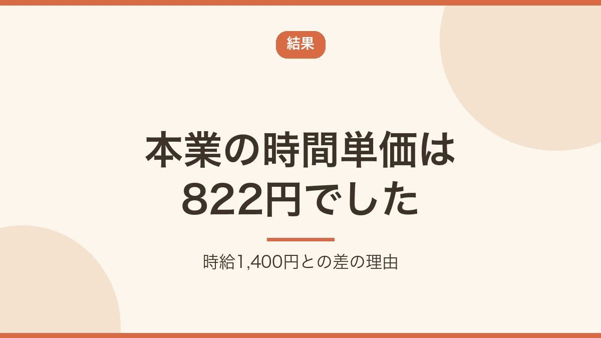 本業の時間単価が822円だったことを示すバナー画像